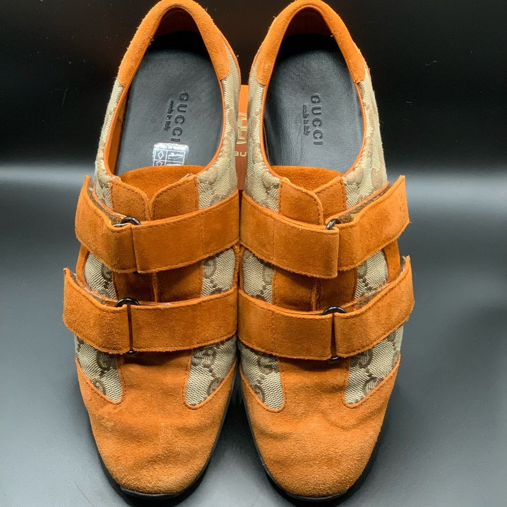 Gucci Orange Suede & GG Canvas Sneakers - Picture 3 of 15